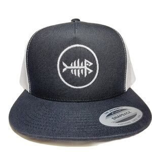 Fish Bones Mesh Snapback Embroidered Flat Bill Trucker Hat Cap
